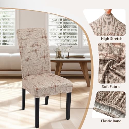 Image of SearchI Printed Dining Room Chair Covers Set of 4, Stretch Kitchen Chair Covers Washable Parsons Chair Slipcover Removable Dining Chair Protectors for Hotel,Ceremony (Brown Wireframe Texture)