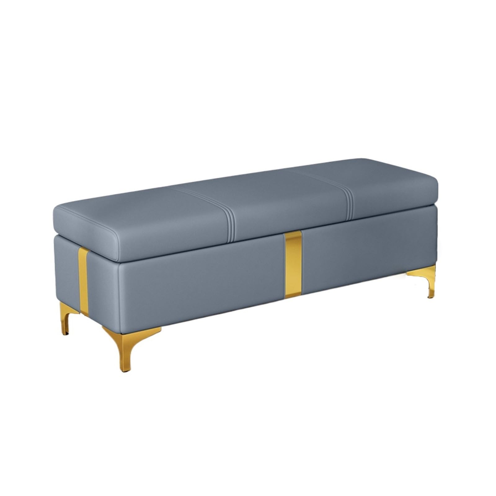 Banco de dormitorio azul con baul de almacenamiento para pie de cama