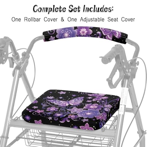 Image of Soft Rollator Walker Seat and Backrest Covers Flowers and Butterflies Rollator Accessories Adjustable Walkers Seat Covers for Ladies
