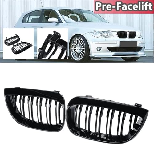 Grilles avant pour BMW Série 1 E81 E87 double latte noir brillant 2004-2007 - 2