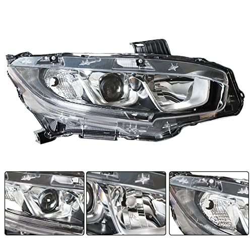 Gxywady Headlight Assembly Replacement For 2016 2017 2018 Honda Civic Halogen Headlight 33100Tbaa01, Ho2503173 Passenger Side #TOP1