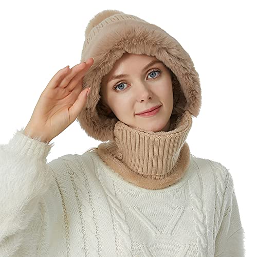 Kit de gorro y cuello para mujer, moderno y versátil, gorro de punto cálido para mujer, caqui, M
