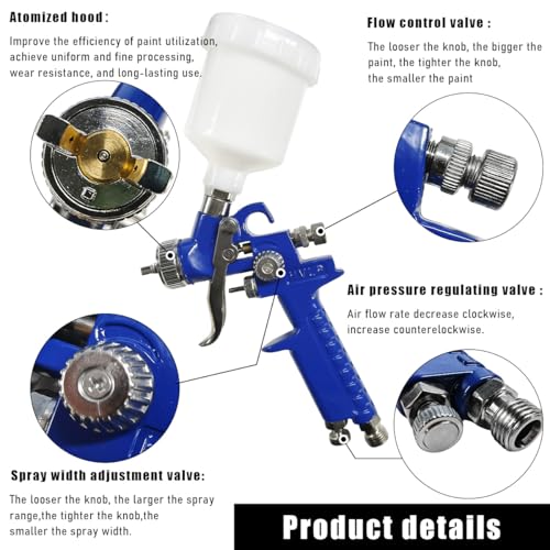 Image of povtii HVLP Spray Gun with 1.0mm Nozzle, Car Detail Paint Air Spray Gun with 125cc Cup, Gravity Feed Paint Gun Sprayer for Vehicle Furniture Surface Painting, Car Accessories