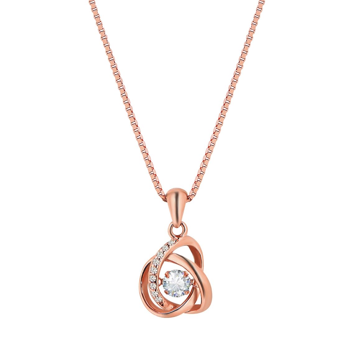 925 Sterling Silver Rose Gold Plated Chain Necklace With Cubic Zirconia CZ Interlinked Knot Pendant for Women | Gift for Women & Girls | With Certificate of Authenticity and Hallmark