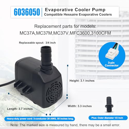 Image of 6036050 Evaporative Coolers Pump Ultra Quiet with Dry Burning Protection,Pump Fit for Models: MC37A,MC37M,MC37V,MFC3600,3100CFM