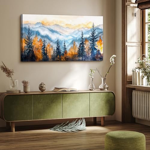 crmotu Landscape Wall Art, Forest Wall Art, Mountain Wall Decor, Autumn Scenery Large Art Prints, Modern Aesthetic Painting Wall Decor Living Room Bedroom Hallway Office Rusitc Farmhouse 24"X48"