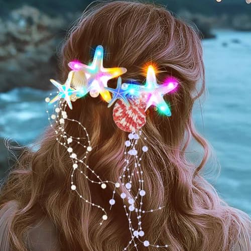 BARTOSI Pinzas de Pelo con Estrella de Mar LED, Accesorios para Disfraz de Sirena para Mujer (Pack de 2) miniatura 3