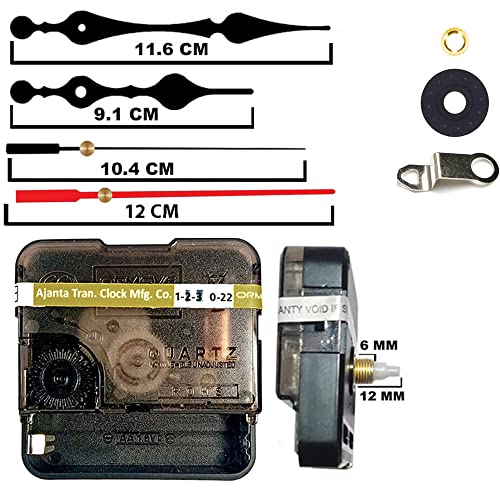 Image of Ajanja Mfg. Quartz Machine for Big Size Wall Clock,Battery Operated,Clock Movement Machine with Needles and Hook 12 MM (100% Made in India) (Black,Red 3)