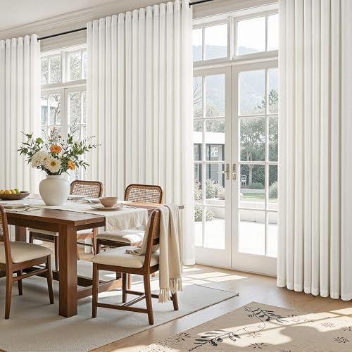 Image of Extra Wide 100 Inch Linen Grommet Curtains for Living Room Cream Sliding Glass Door Curtain Neutral Farmhouse Light Filtering Decor Semi Sheer Privacy Window Drapes 100x90 2 Panels Set Natural Ivory