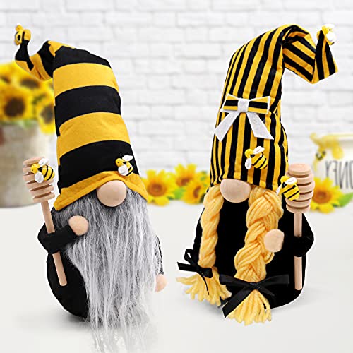 Bumble Bee Striped Gnome Scandinavian Tomte Nisse Swedish Honey Bee Elf Home Farmhouse Kitchen Decor Bee Shelf Sitter Tiered Tray Display, Set of 2