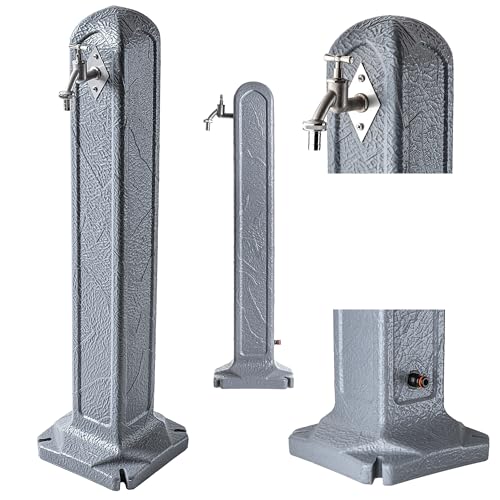 KADAX Wassersäule aus Kunststoff, Gartenwasserhahnsäule, Wasserzapfsäule, Wasserzapfstelle, Garten Säule mit Hahn, Freistehender Wasserhahn (Granit)