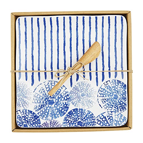 Mud Pie, Blue, plate 8" x 8" | spreader 5 1/2" Coastal Sea Urchins Cheese Serving Set