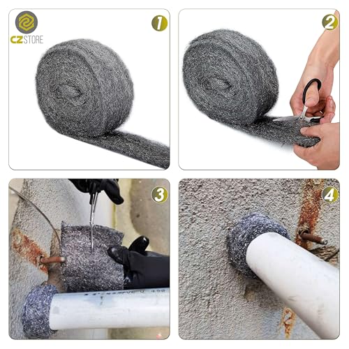 CZ Store Stahlwolle -✮LEBENSLANGE GARANTIE✮-120 g Edelstahl, Güteklasse 0000 - Wiederverwendbar & kratzfest - Zum Reinigen & Polieren von Holz, Glas, Stahl, Eisen, Bronze, Messing, Kupfer, Zinn (4)