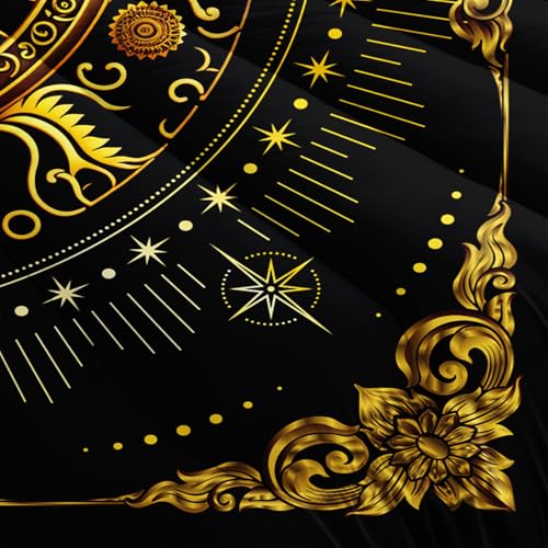 Image of Black and Gold Full Size Sun and Moon Comforter Set,Quilts Full Size Bedding Sets Sun Moon,with 1 Comforter with 2 Pillow Case