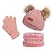 3 Pcs Kids Hat Gloves and Scarf Sets Knitted Pompom Beanie Neck Warmer Gaiter Mittens Winter Clothes for Girls Boys Kids