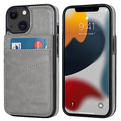 Image of KIHUWEY Compatible with iPhone 13 Case Wallet with Credit Card Holder, Premium Leather Magnetic Clasp Kickstand Heavy Duty Protective Cover for iPhone 13 6.1 inch (Gray)