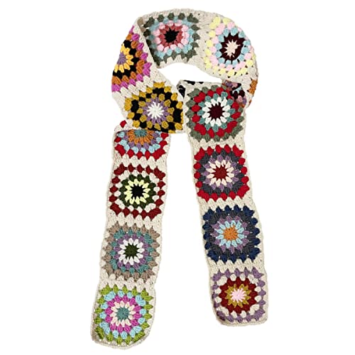 BIBITIME Handmade Knit Colorful Grid Floral Granny Square Scarf Crochet Warm Neck Warp Women Lady Winter (One Size, Multi Random)2