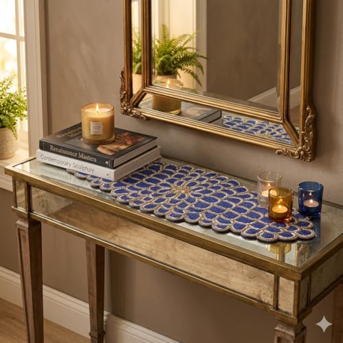 Image of MFU Made For You Premium Handcrafted Glass Beaded Table Runner (13x36 Inch, Dark Grey & Gold) | Elegant Decor for Dining Table | Perfect for Weddings, Parties, Events & Everyday Home Use
