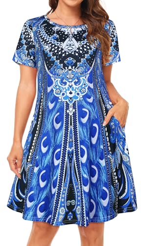 Image of Womens Summer Dresses Beach Casual Loose Tshirt Floral Short Sleeve Flowy Pockets Sundresses 2026