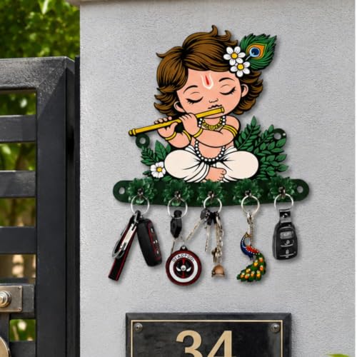 Image of Webelkart Premium Cute Krishna Key Holder for Home /Office Decor /Key Hanger for Wall Decor,Decorative Item for Home (Green)