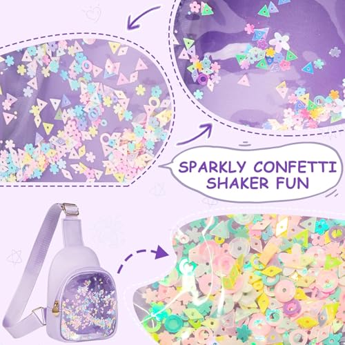 Image of COSHAYSOO Cute Funny 2 3 4 5 6 7 Year Old Girl Birthday Christmas Gift Ideas, Little Girl Purse Toddler Kids Sling Bag Crossbody Purple Small Mini Clear Chest Pouch with Sparkly Initial Letter S