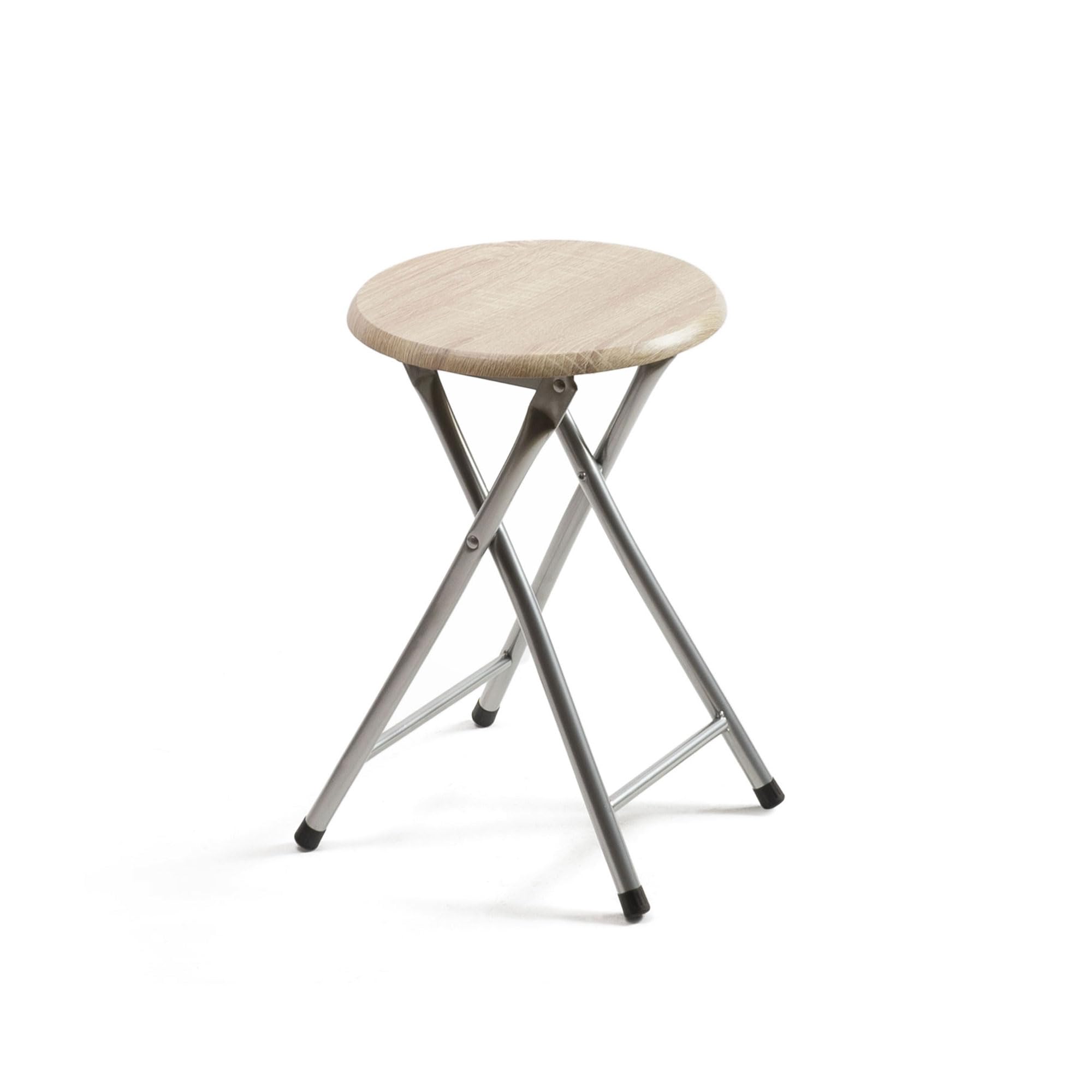 THE SECRET HOME - Taburete Plegable de Madera y Metal - Alto. 45 x Ø30 cm - Banqueta sin Respaldo - Ideal para Cocina, Terraza o Jardín - Color Madera Clara