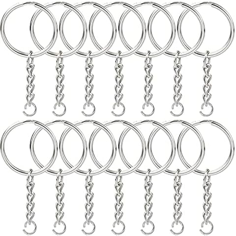 3DBUYER 100Pcs Keyring Blanks Key Chain Rings Split Metal Key Rings with Link Chain and Open Jump Rings Bulk for Crafts DIY Jewelry Keyring Making 1"/25mm Cover