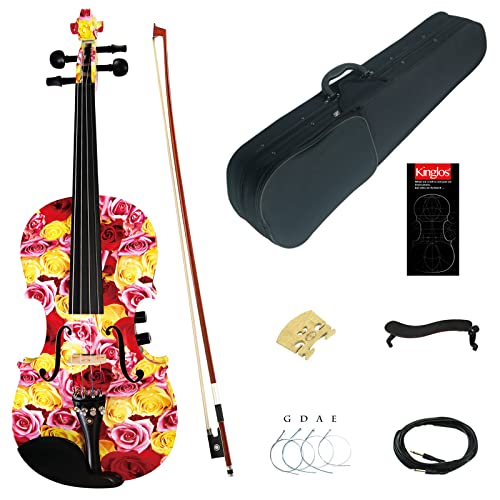Kinglos 4/4 Rose Colored Solid Wood Acoustic/Electric Violin Kit With Ebony Fittings Full Size (Ysds1003) #TOP12