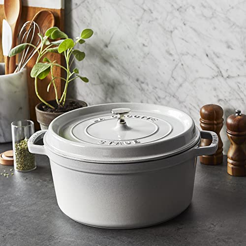 Image of Staub Cast Iron 7-qt Round Cocotte - White Truffle, Made in France