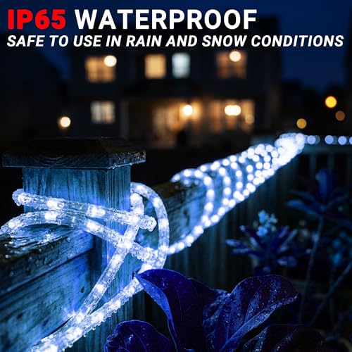 Image of 50ft Rope Lights For Outside, Connectable & Flexible Tube Lights with 8 Modes Controller,Waterproof Blue LED Rope Lighting for Deck,Garden,Pool,Patio,Bedroom, Indoor & Outdoor Landscape Strip Light