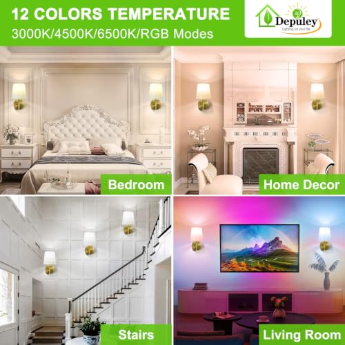 Image of Depuley Battery Operated Wall Sconce: Set of 2 Wireless Wall Lights with Remote Control - Rechargeable 10000mAh RGB Wall Lamp with 15 Colors, Gold Finish for Bedroom Living Room Hallway Home Decor