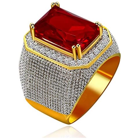 Uloveido Men's Gold Plated Red Ruby Ring Cover
