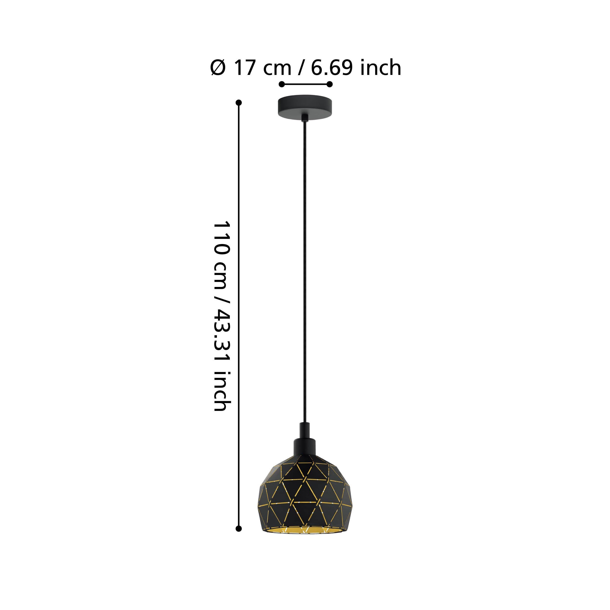 Eglo Roccaforte Lámpara colgante de 1 foco, lámpara de metal negro, dorado, lámpara colgante de comedor y salón con casquillo E14, diámetro de 17 cm