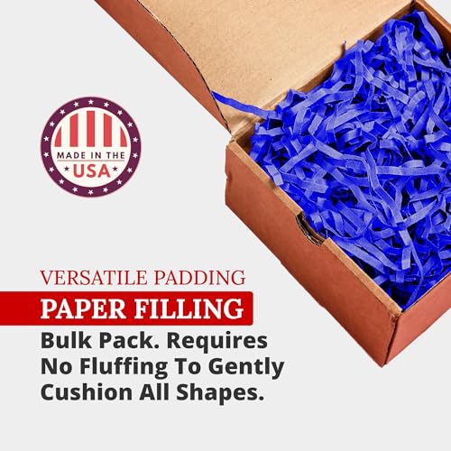 Image of BOX USA Royal Blue Crinkle Paper Filler (10lb) - Shredded Paper for Basket Stuffing, Shipping, Packaging, Confetti, Crafts & Holidays - Crinkle Cut