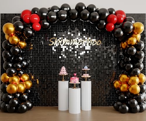 Image of Shimmer Wall Backdrop - 48pcs Decorations Panel | Wedding, Birthday, Anniversary, Engagement & Bridal Shower Party Decor Panel (Black)
