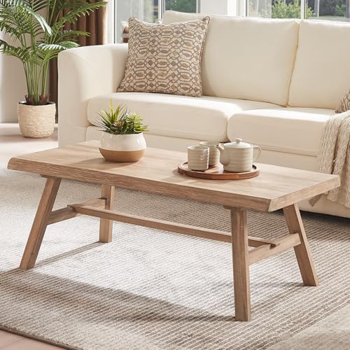 Wnutrees 43' Farmhouse Solid Wood Coffee Table, Rustic...