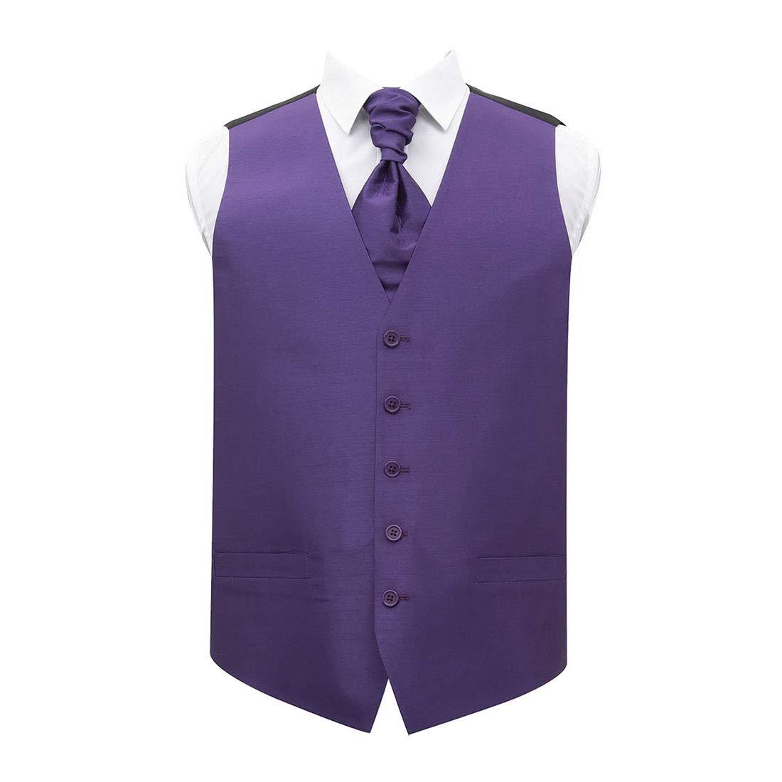 Dqt Men's Cadbury Purple Plain Shantung Waistcoat & Cravat Set (2Pc) - Wedding, Business & Formal - 44" (2Xl)