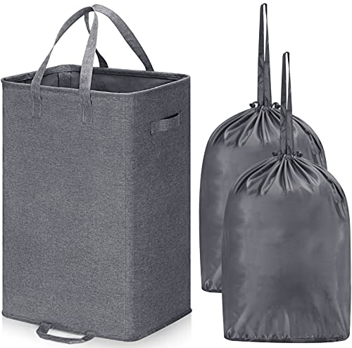 GhvyenntteS 72L Large Laundry Hamper Collapsible Laundry Baskets with 2 Removable Laundry Bags, Sturdy Tall Dirty Clothes Hamper with Handles for Bedroom Bathroom Laundry Room (Grey)