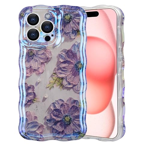 IDweel Case for iPhone 11 Pro Max, Luxury Colorful Retro Oil Painting Printed Flower Glossy Pattern Cute Curly Wave Edge Exquisite Phone Cover Stylish TPU Protective Case for Girls Women,Purple-6