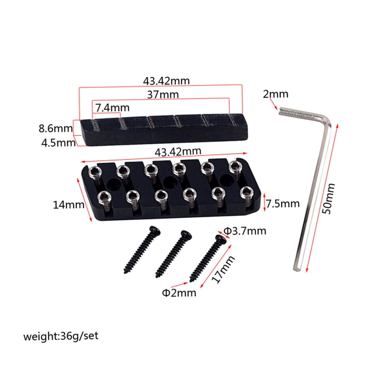 BESTonZON String Locking Nut Stop Nut Set for Electric Guitar 6-string Camel Bone Bridge Nut Black Ga887 Replacement Parts
