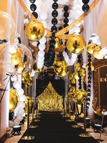 Image of Black Gold Link Balloons,60Pcs 6Inch Metallic Gold and Black Latex Linking Balloons for New Year Eve Graduations Birthday Baby Shower Wedding Anniversary Party Decorations