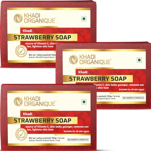 Image of Khadi Organique Handmade Strawberry Soap With Essential Oil Pack Of 3