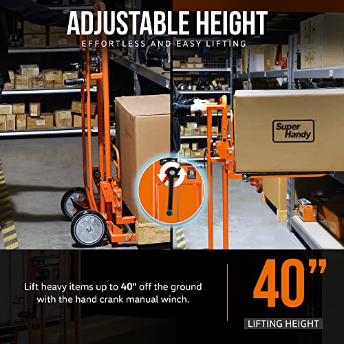 Superhandy Material Lift Winch Stacker, Pallet Truck Dolly, Lift Table, Fork Lift, 330 Lbs 40" Max Lift W/ 8" Wheels, Swivel Casters [Patent Pending] #TOP1