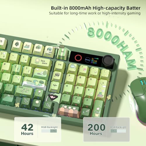 Image of Womier L98 Frog Wireless Mechanical Creamy Keyboard with TFT Screen & Knob | 98% Cute Custom Gaming Keyboard with Number Pad 8000mAh Battery, RGB Backlit Hot Swappable Linear Switches, PBT Keycaps-Green