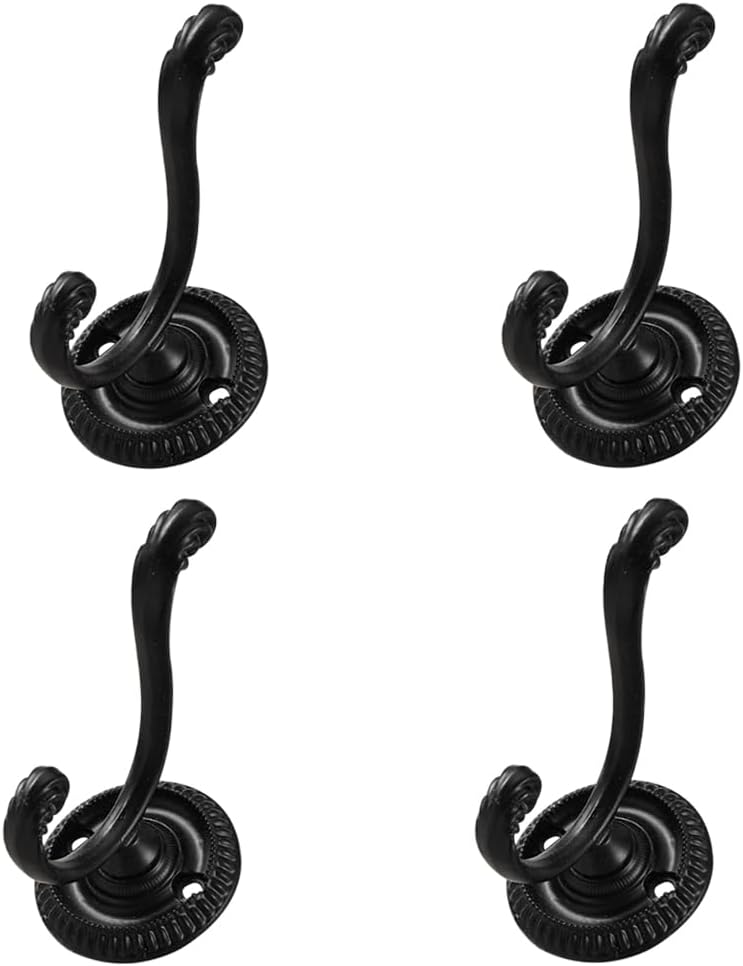 4pcs Vintage Coat Hanger, Metal Wall Mounted Towel Holder, Decorative Robe Hat Hooks for Bathroom, Kitchen, Garage Doorway, Key, Storage Cabinet Space Saving Hooks (Black)