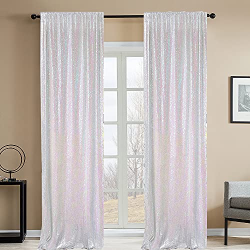 HMQIANG Iridescent Sequin Backdrop Curtains 2FTx8FT 2 Panels Sparkly Background Drapes for Party Wedding Birthday