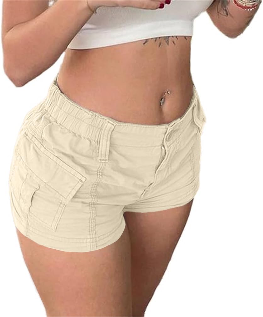 Womens Cargo Shorts Elastic Shorts Y2k E-Girl Slim Fit Cargo Shorts for Harajuku Streetwear