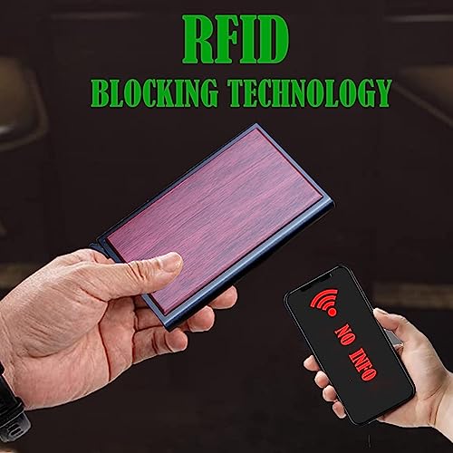 Minimalist Pop-up Stealth Wallet With Wood For Men,Slim Aluminum Card Holder Wallet With RFID Blocking,Metal Wallet Hold 10 Cards,Mens Wallet For Business Card,credit Card (Black)4