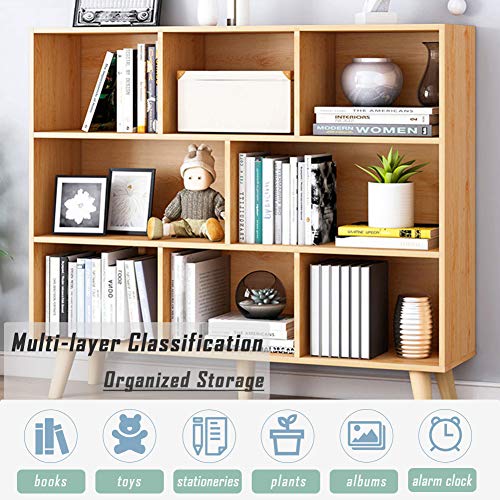 Image of IOTXY Wooden Open Shelf Bookcase - 3-Tier Bookshelf with Legs, Pear Yellow