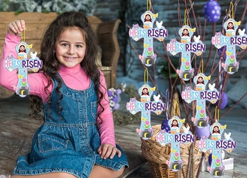 80UncleKimby 48PCS Easter Crafts for Kids He is Risen Make Your Own Jesus Resurrection Cross Hanging Decorations Classroom Activity Church Party Decor Gifts（Blue） by 80UncleKimby - Image 2